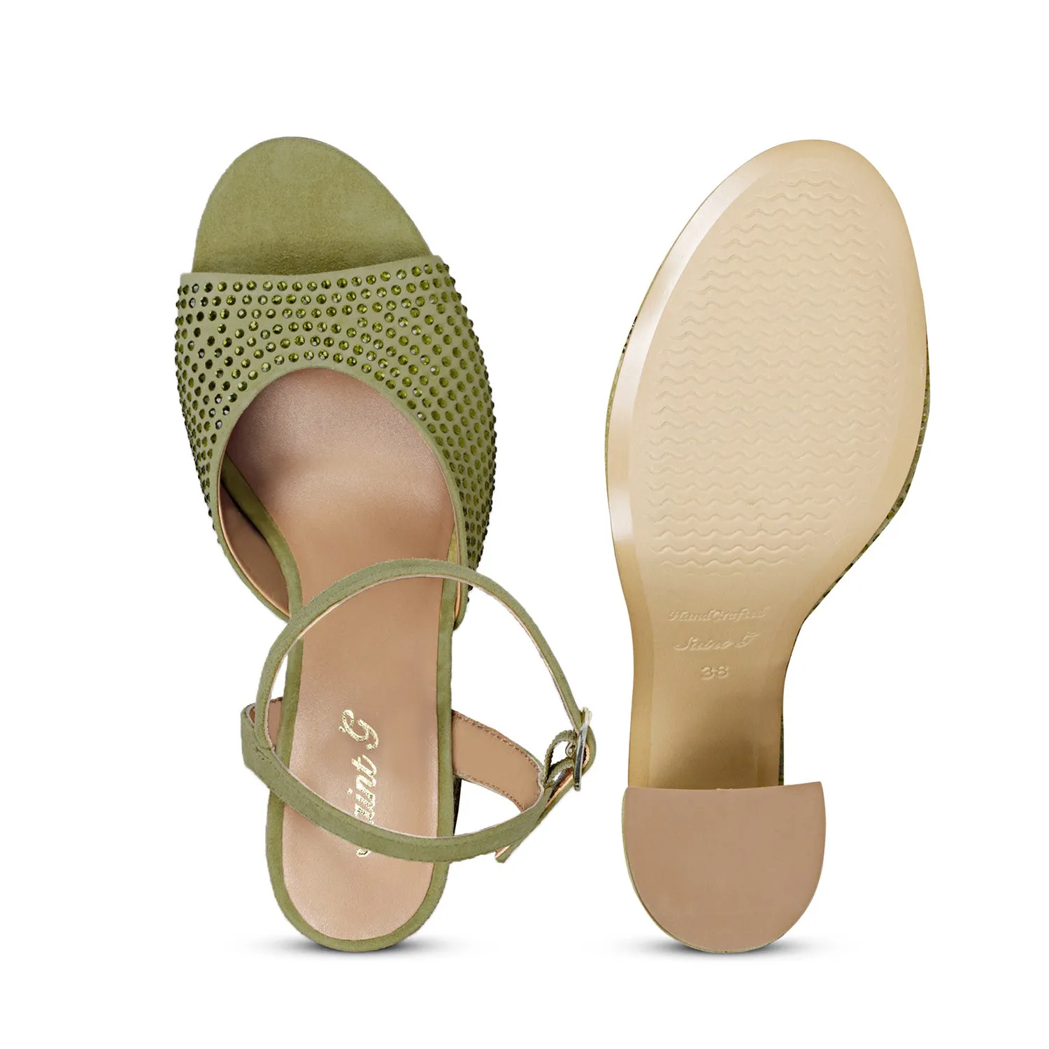 Saint Alyssa Stud Embellished safari Leather Block Heels
