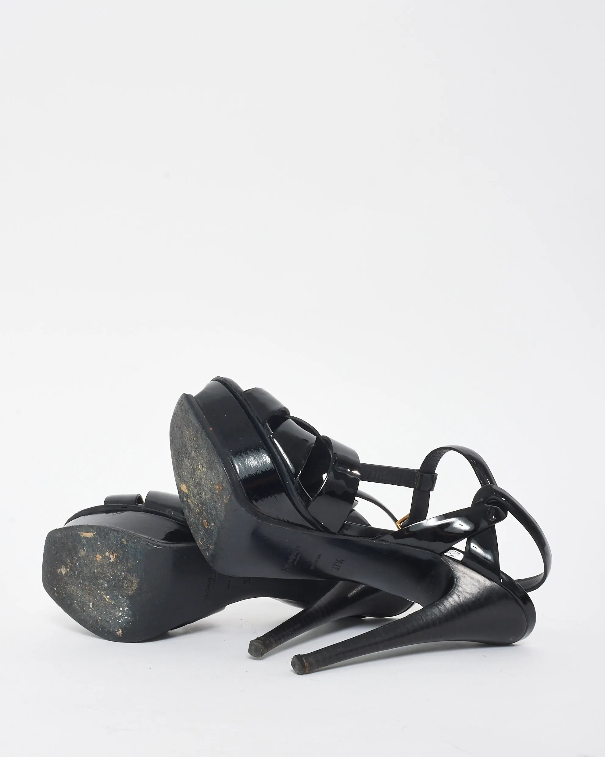 Saint Laurent Black Patent Leather Tribute Platform Stiletto Heels - 37.5