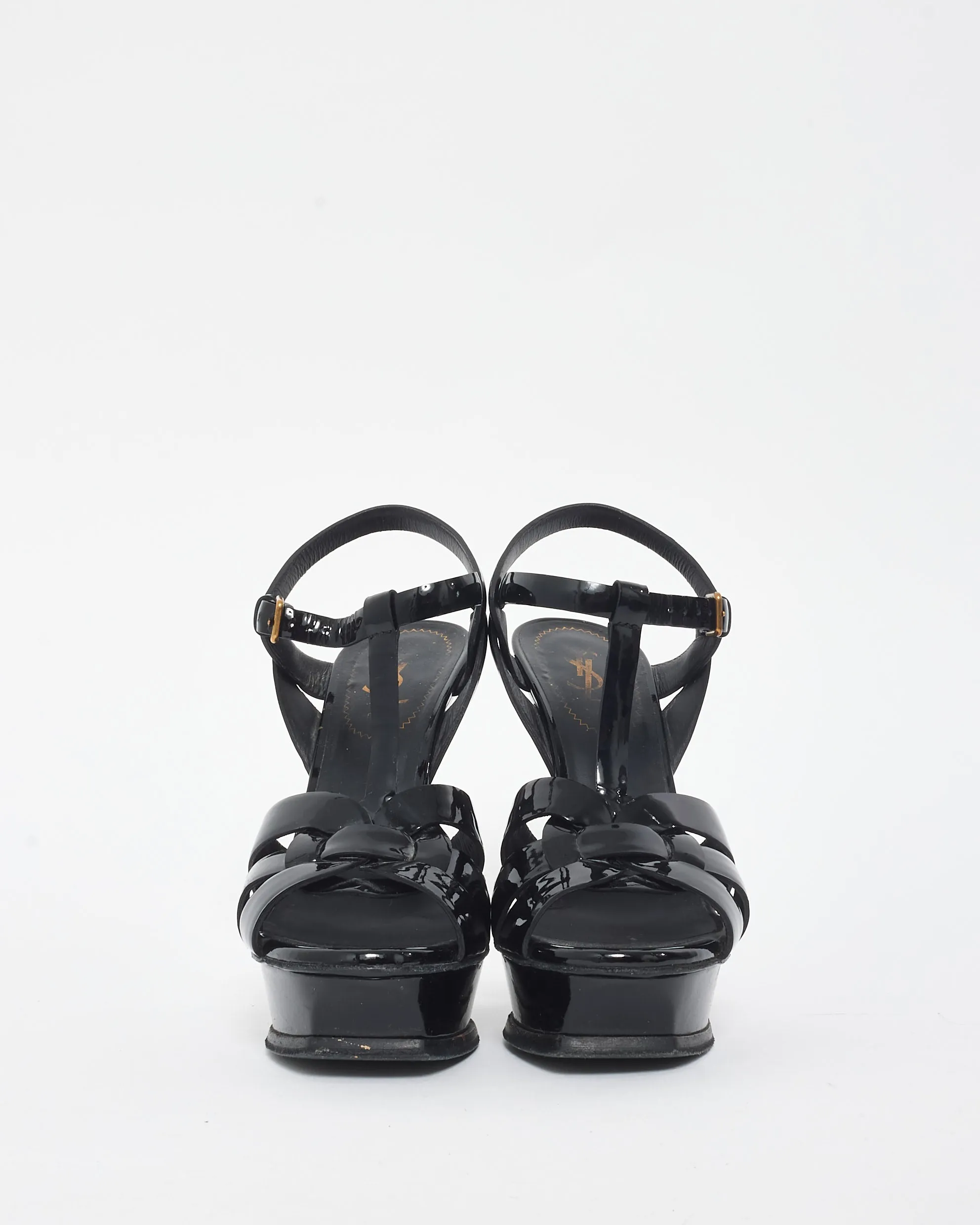 Saint Laurent Black Patent Leather Tribute Platform Stiletto Heels - 37.5