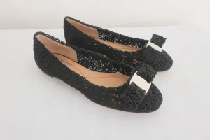 Salvatore Ferragamo Bombay Lace Ballet Flats Black Size 5 C NEW