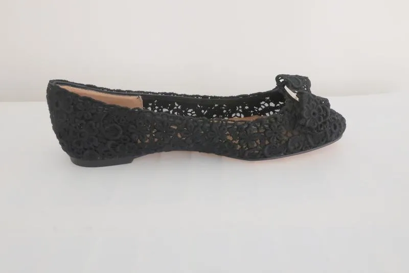 Salvatore Ferragamo Bombay Lace Ballet Flats Black Size 5 C NEW