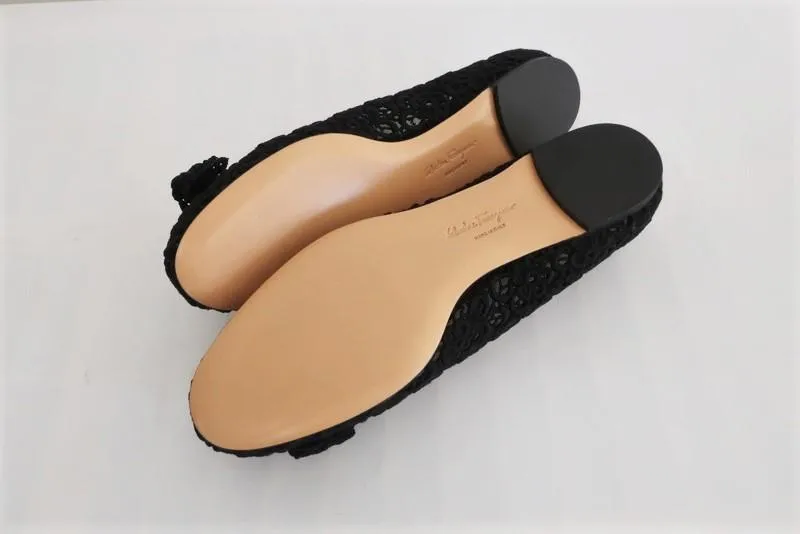 Salvatore Ferragamo Bombay Lace Ballet Flats Black Size 5 C NEW