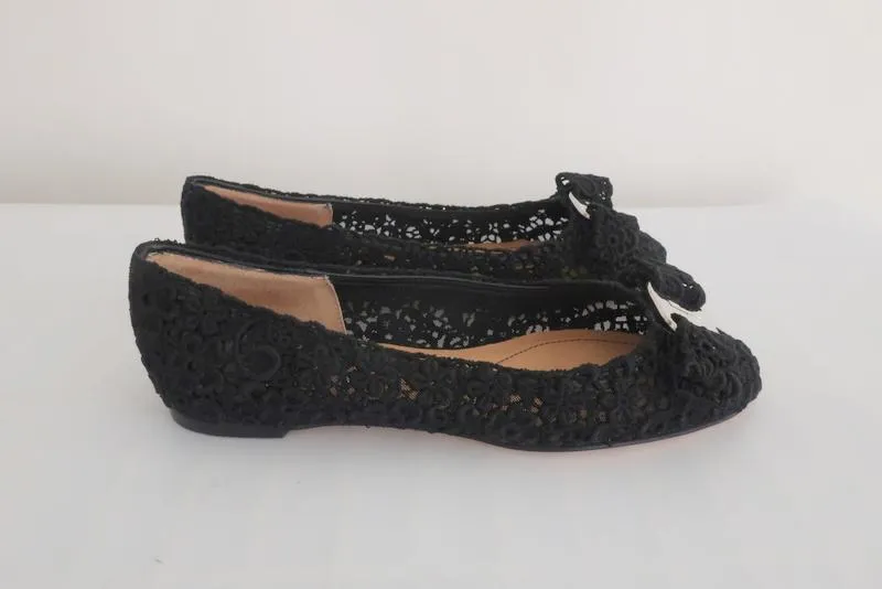 Salvatore Ferragamo Bombay Lace Ballet Flats Black Size 5 C NEW