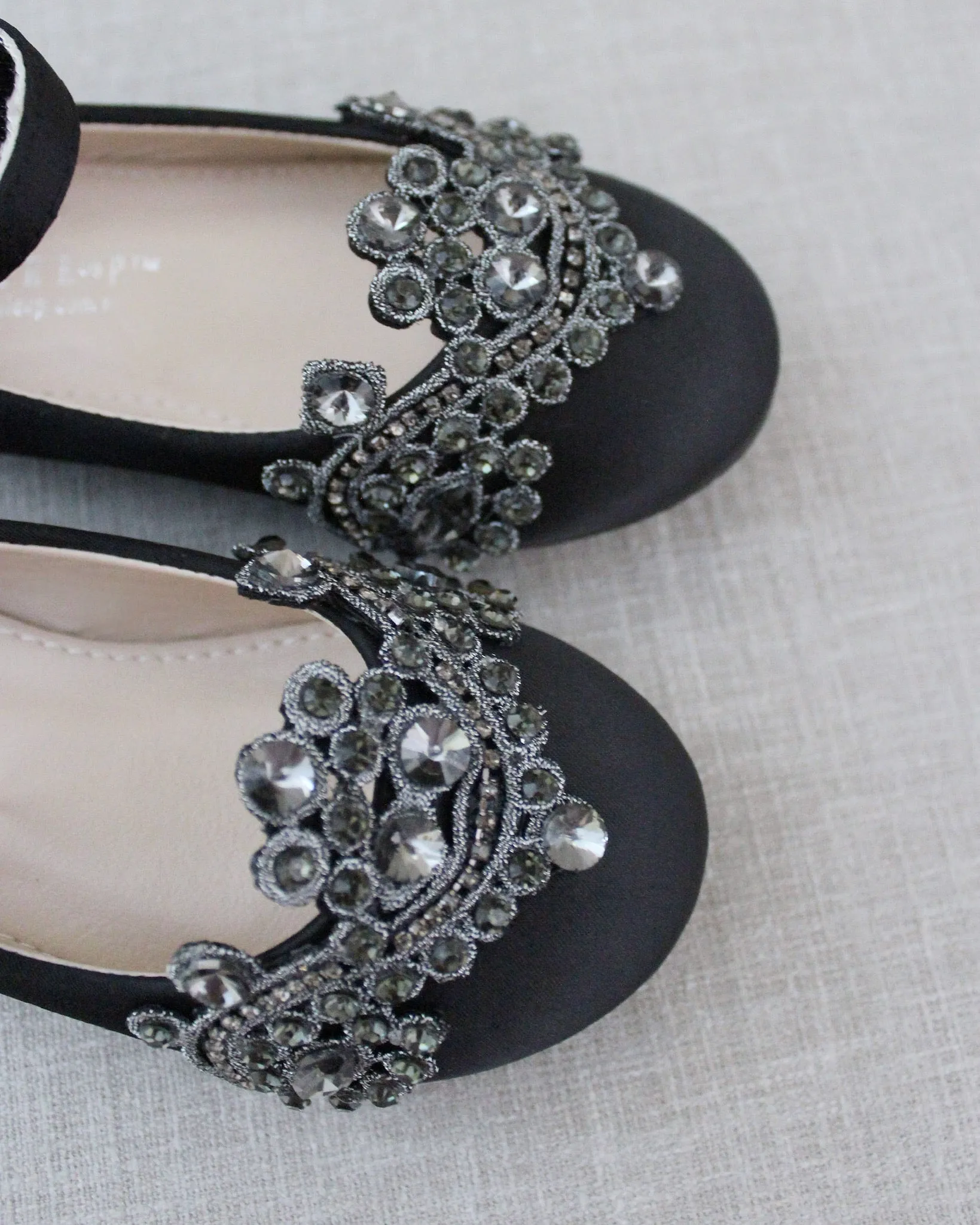 Satin Ballet Flats with Small Rhinestones Applique