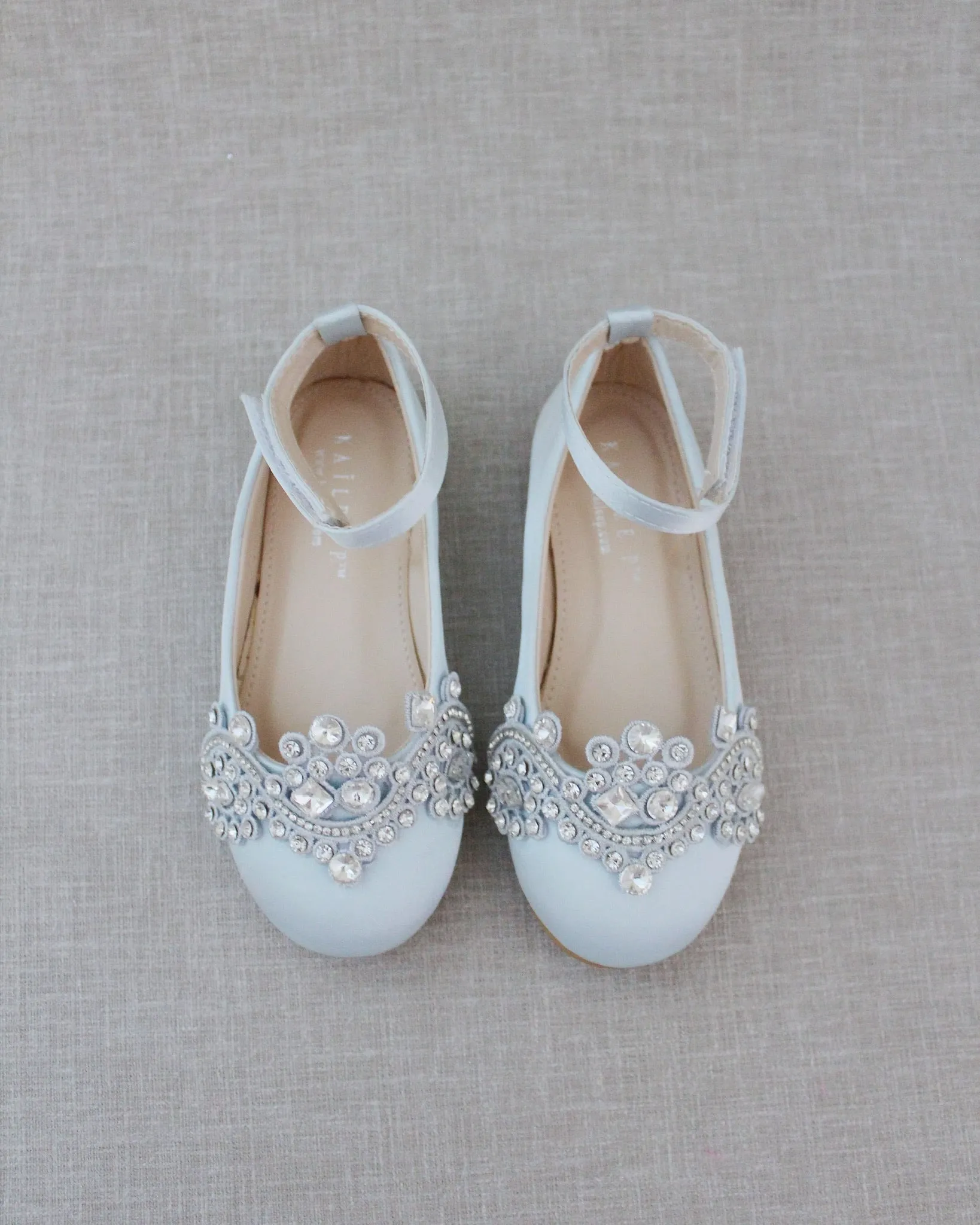 Satin Ballet Flats with Small Rhinestones Applique