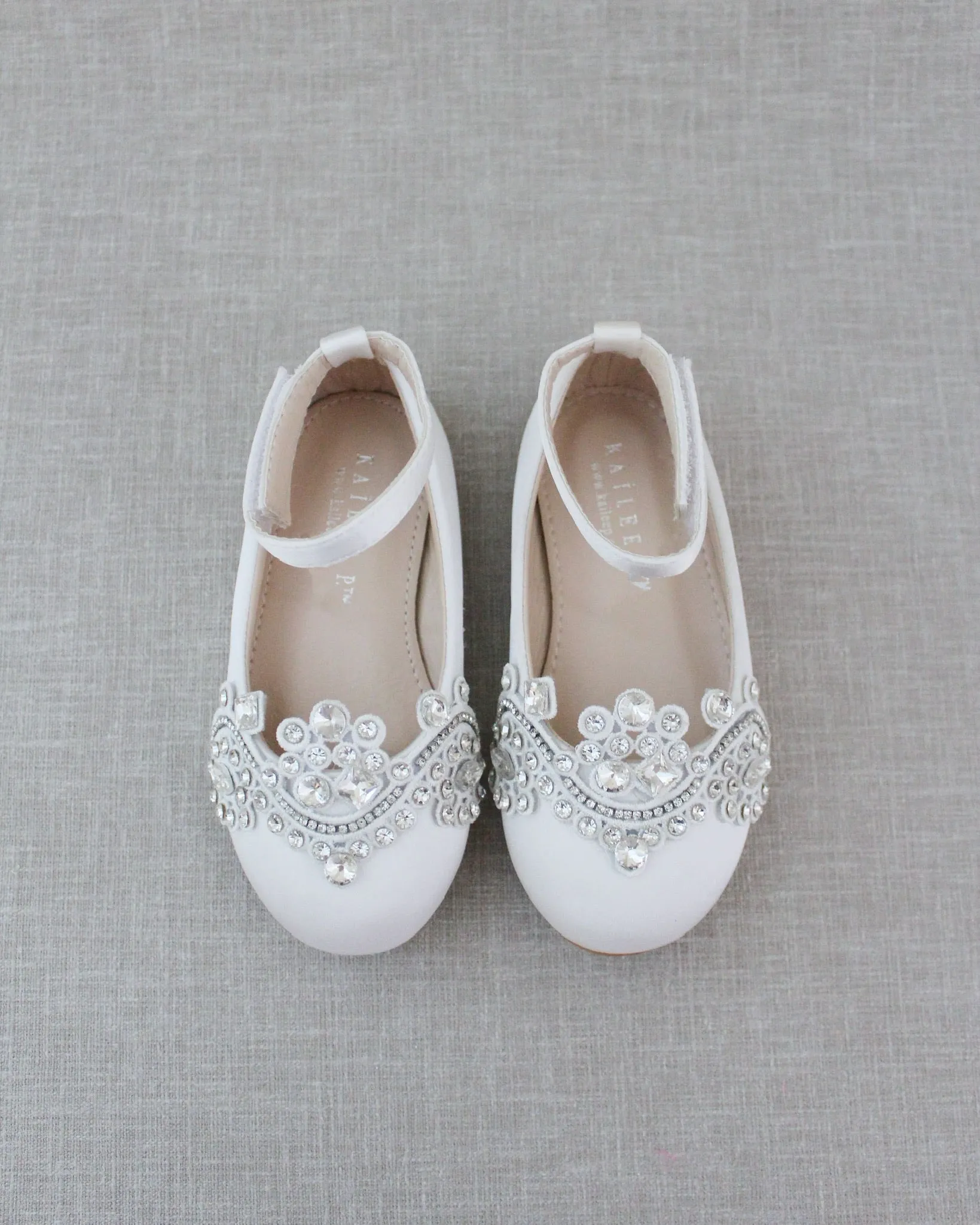 Satin Ballet Flats with Small Rhinestones Applique