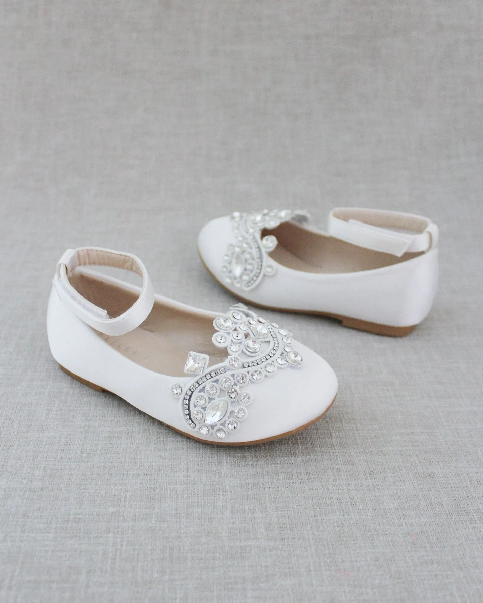 Satin Ballet Flats with Small Rhinestones Applique