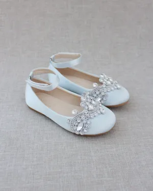 Satin Ballet Flats with Small Rhinestones Applique