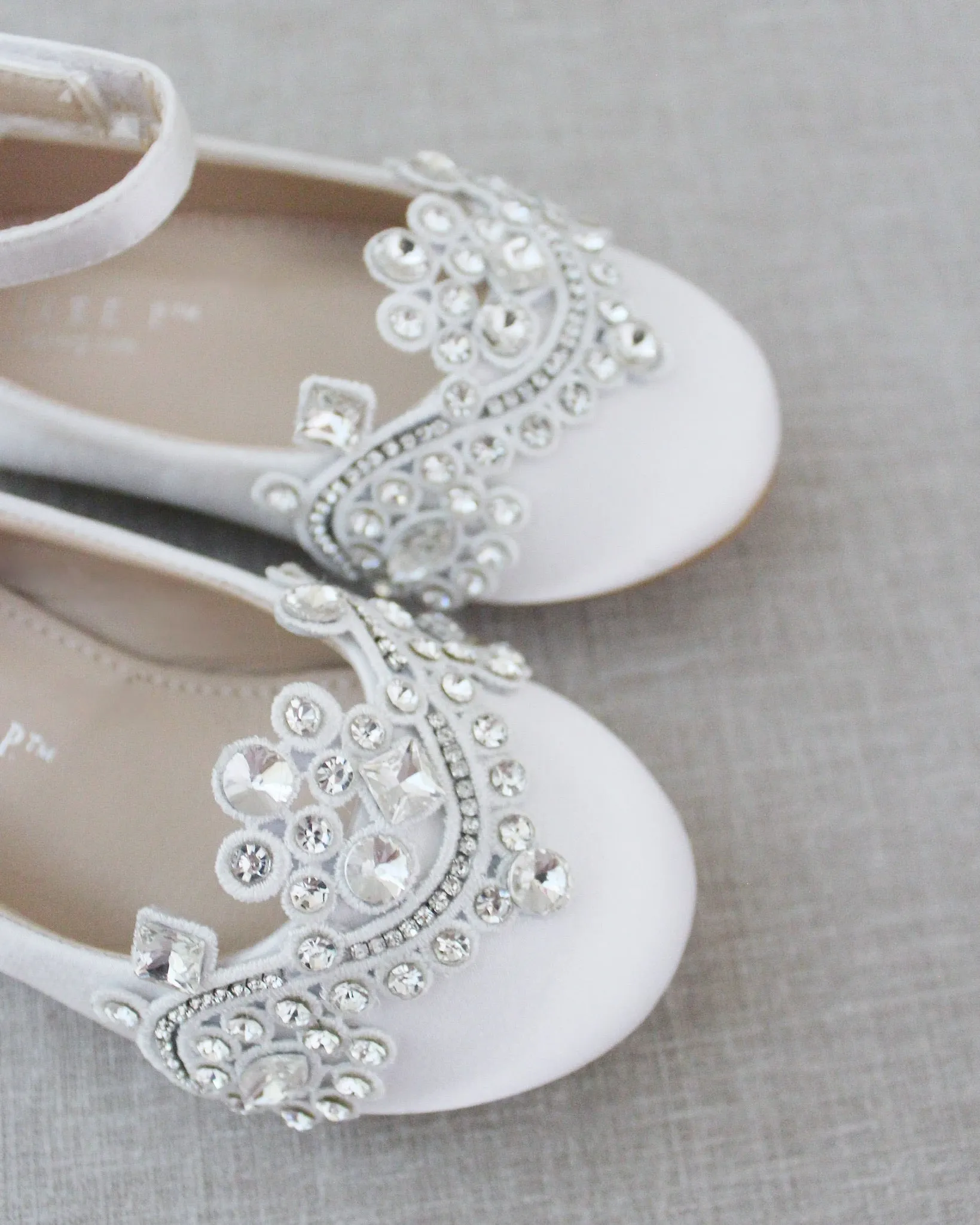 Satin Ballet Flats with Small Rhinestones Applique