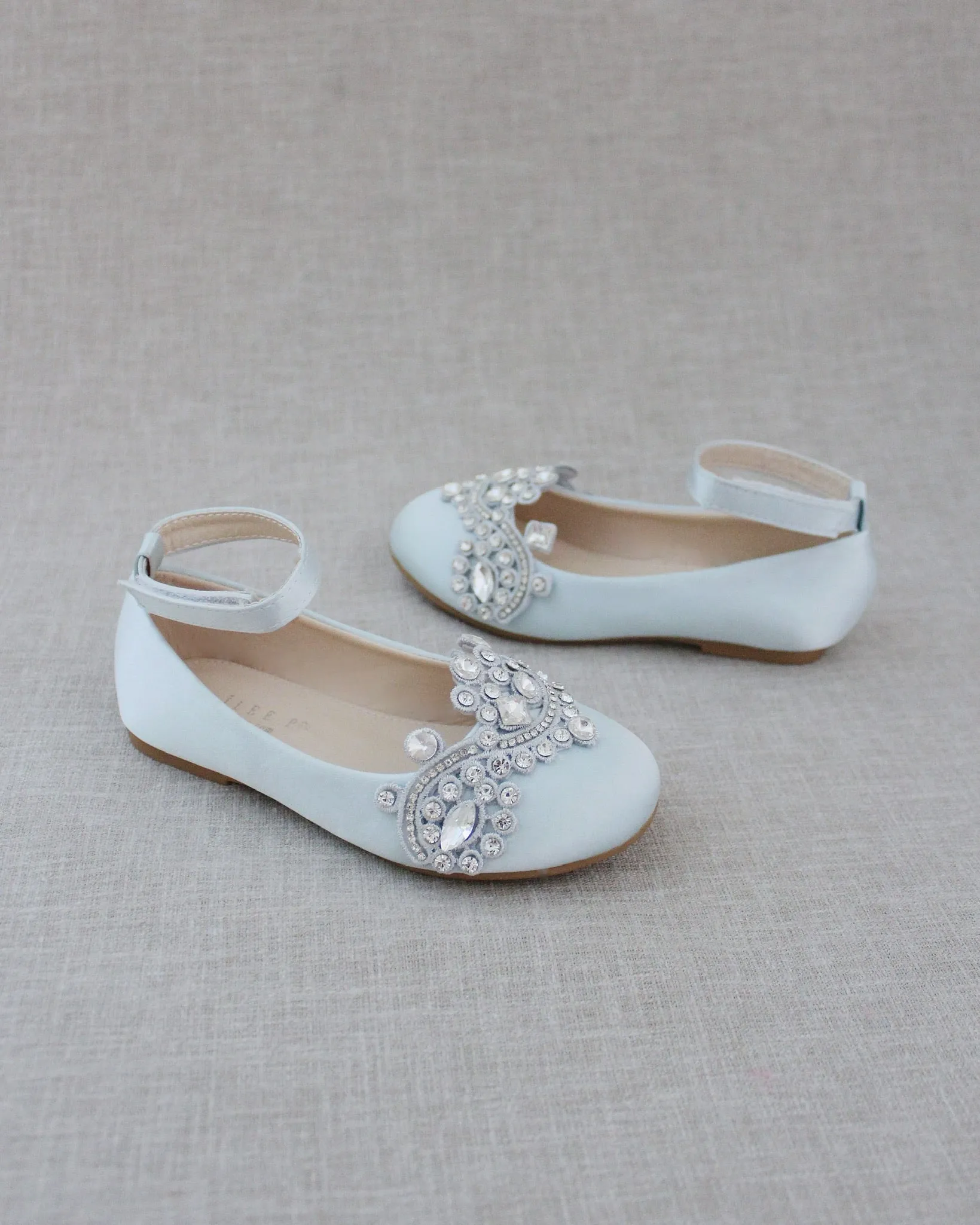 Satin Ballet Flats with Small Rhinestones Applique