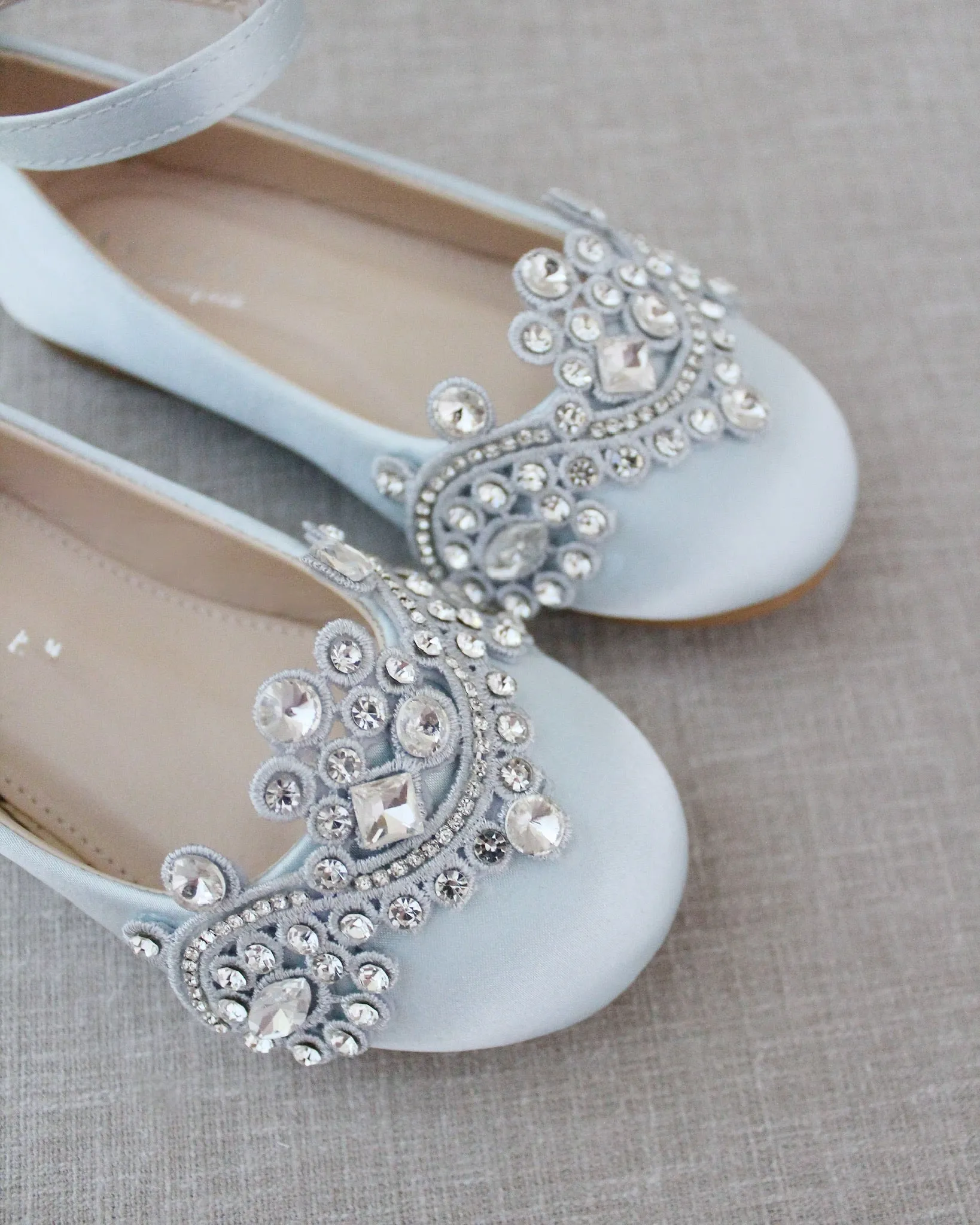 Satin Ballet Flats with Small Rhinestones Applique