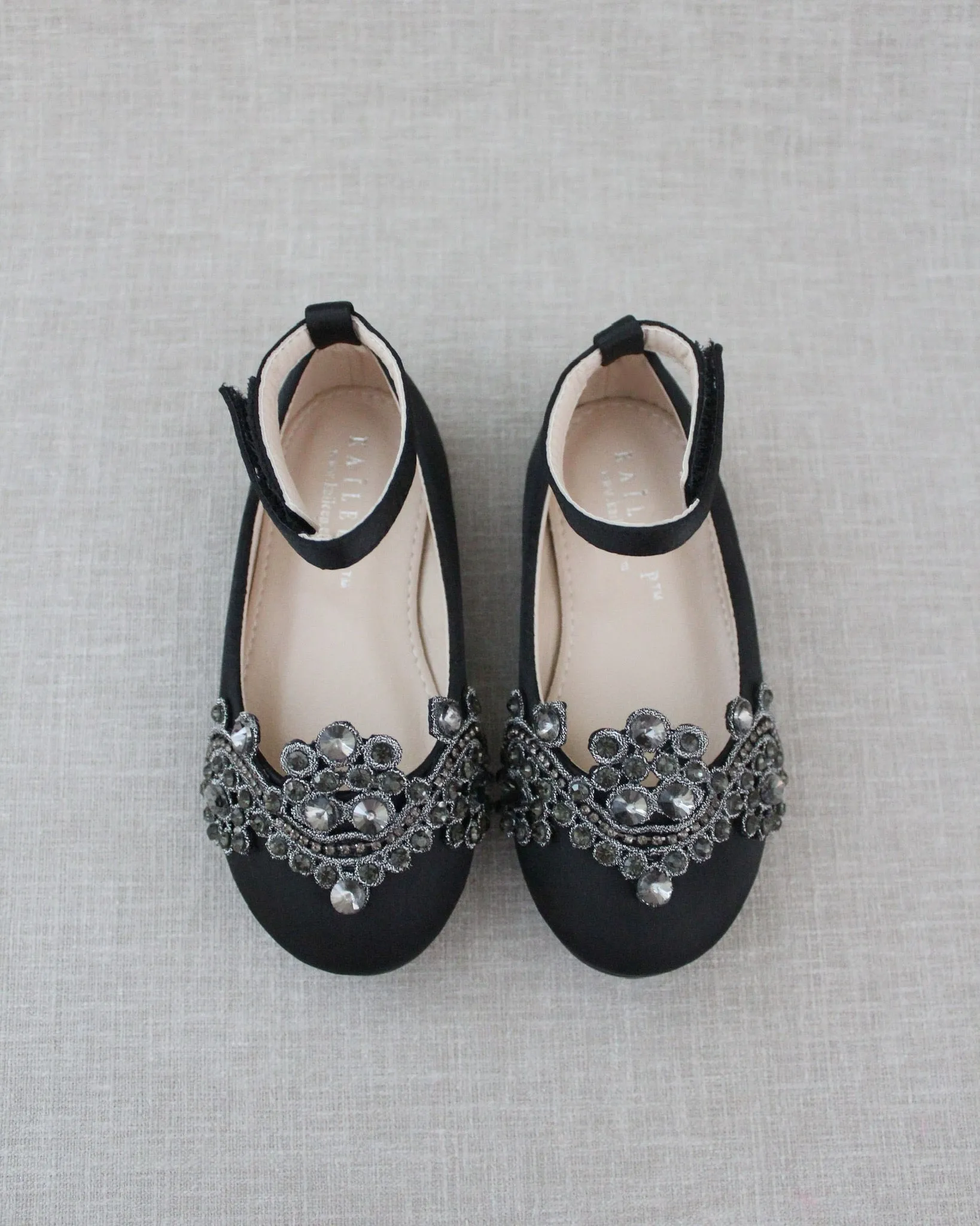 Satin Ballet Flats with Small Rhinestones Applique
