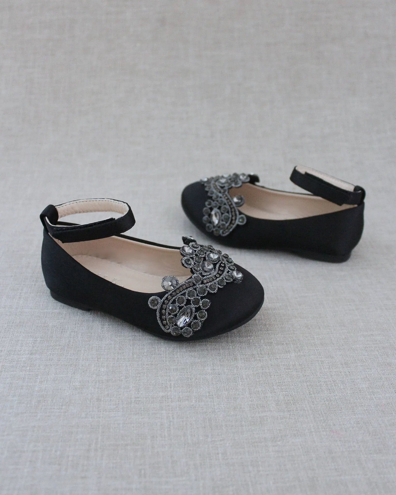 Satin Ballet Flats with Small Rhinestones Applique