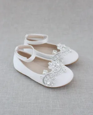Satin Ballet Flats with Small Rhinestones Applique