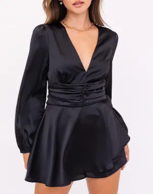Satin Balloon Sleeve Romper