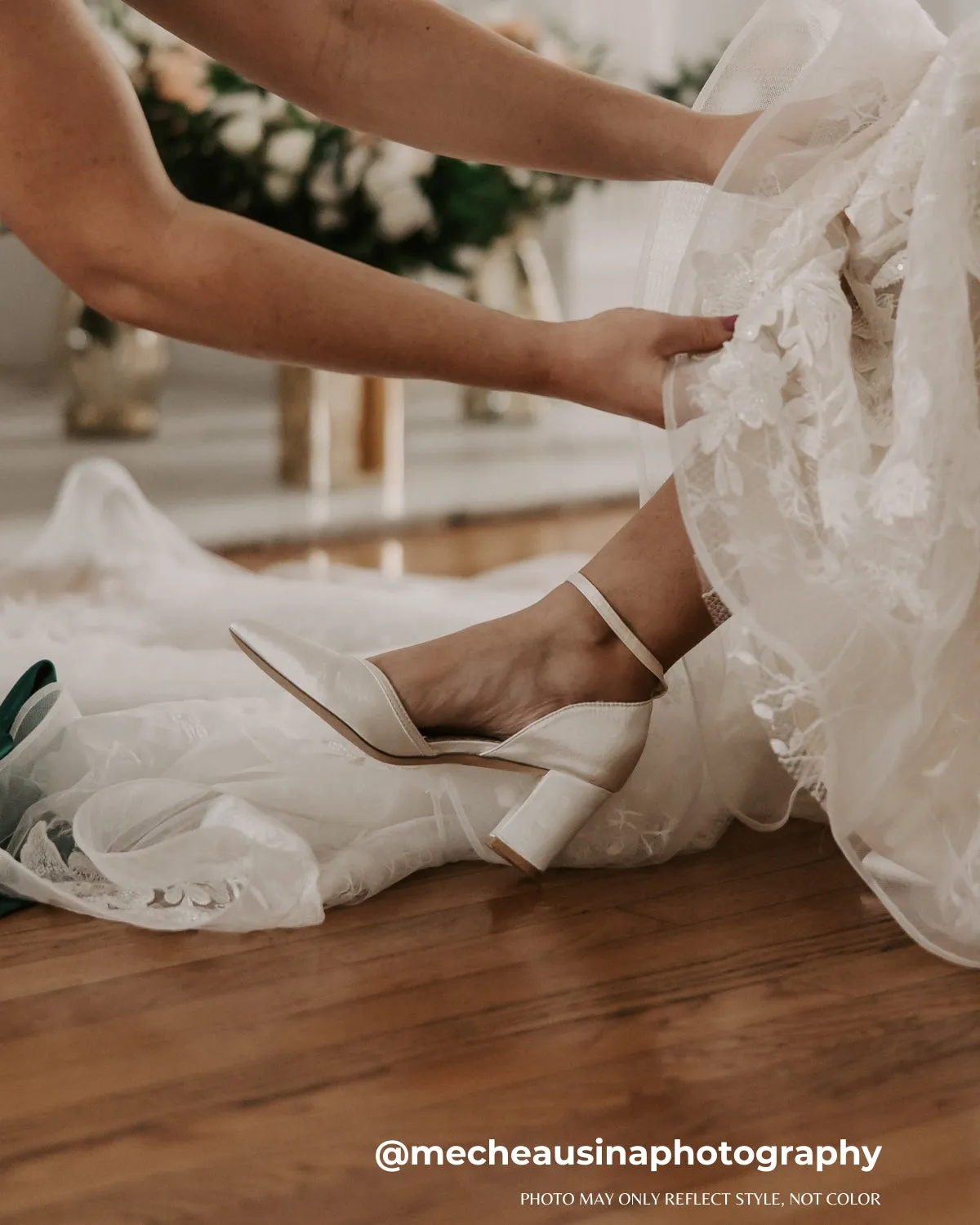 Satin Block Heels Wedding Shoes