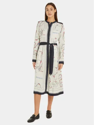 Scarf Print Midi Shirt Dress