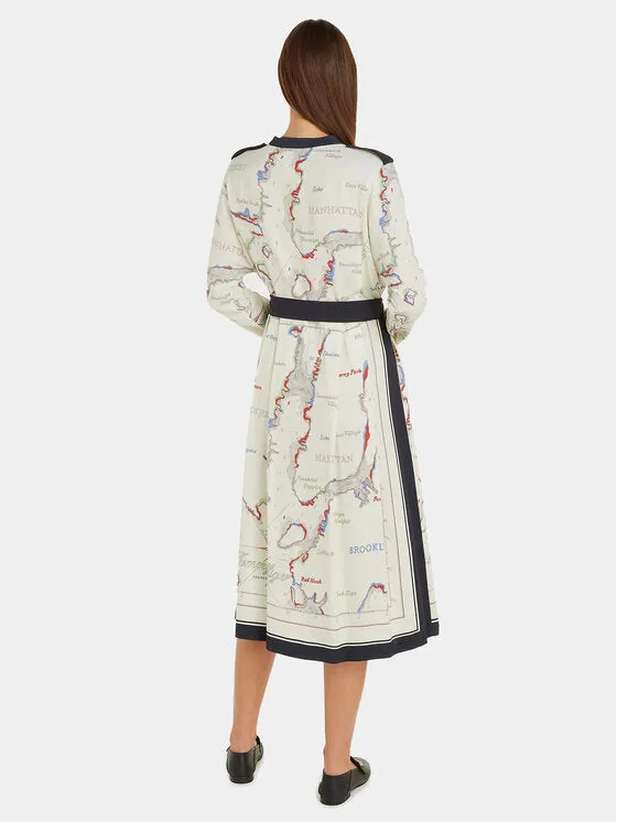 Scarf Print Midi Shirt Dress