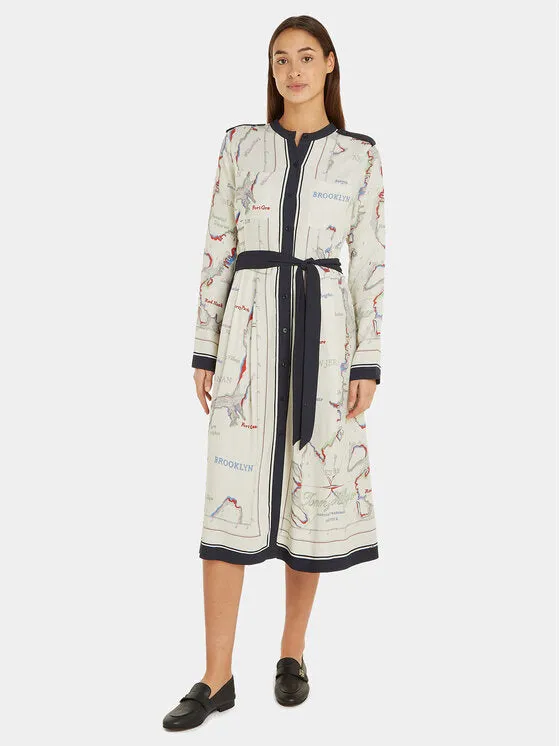 Scarf Print Midi Shirt Dress