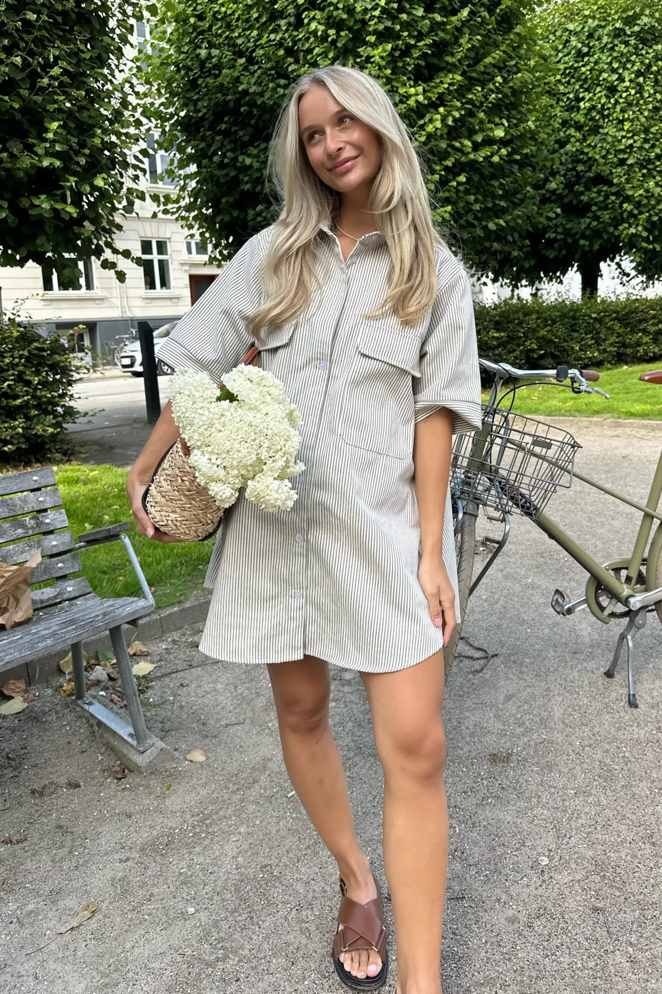 SeldaIC Kjole - Beige Stribet