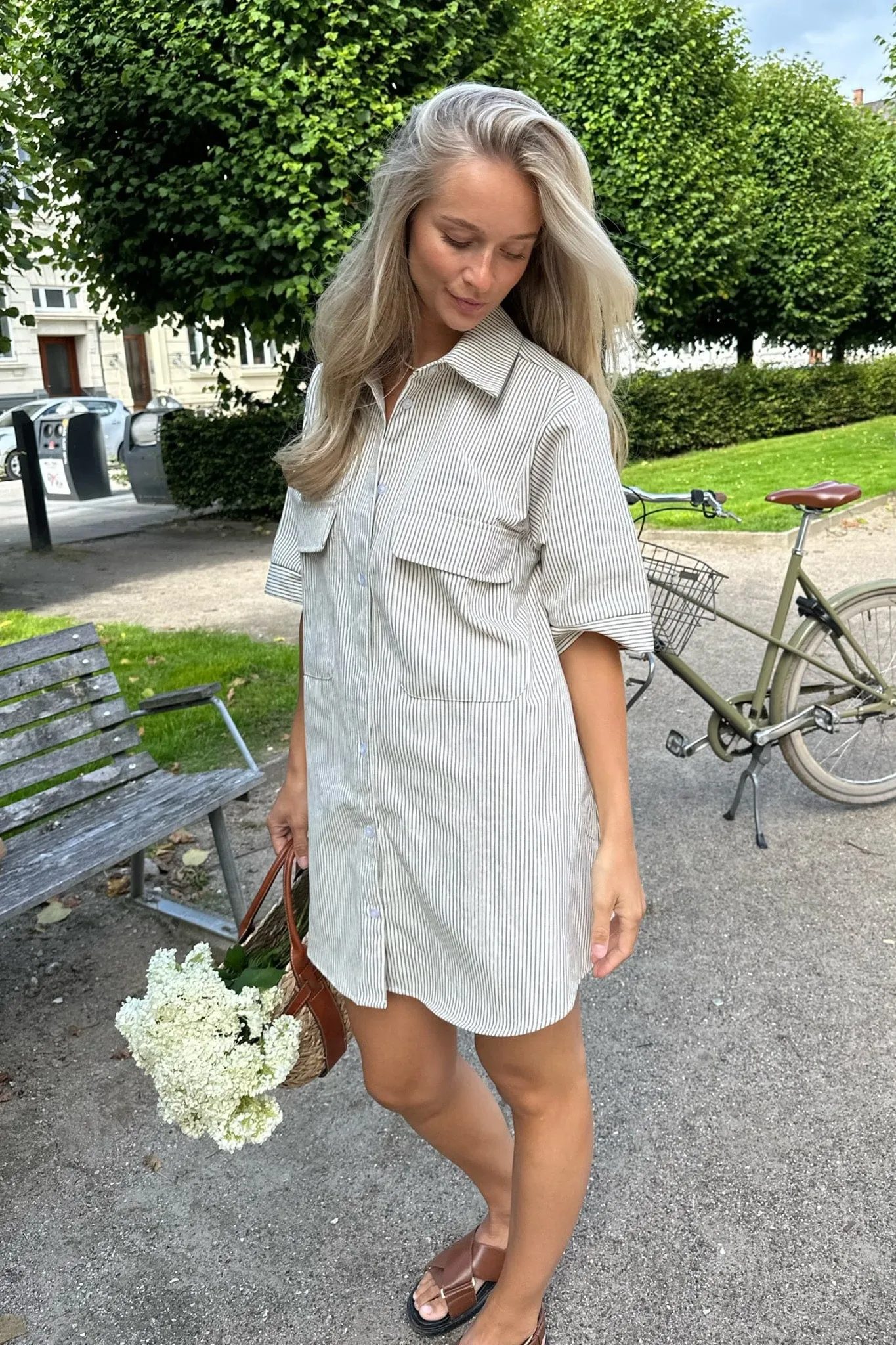 SeldaIC Kjole - Beige Stribet