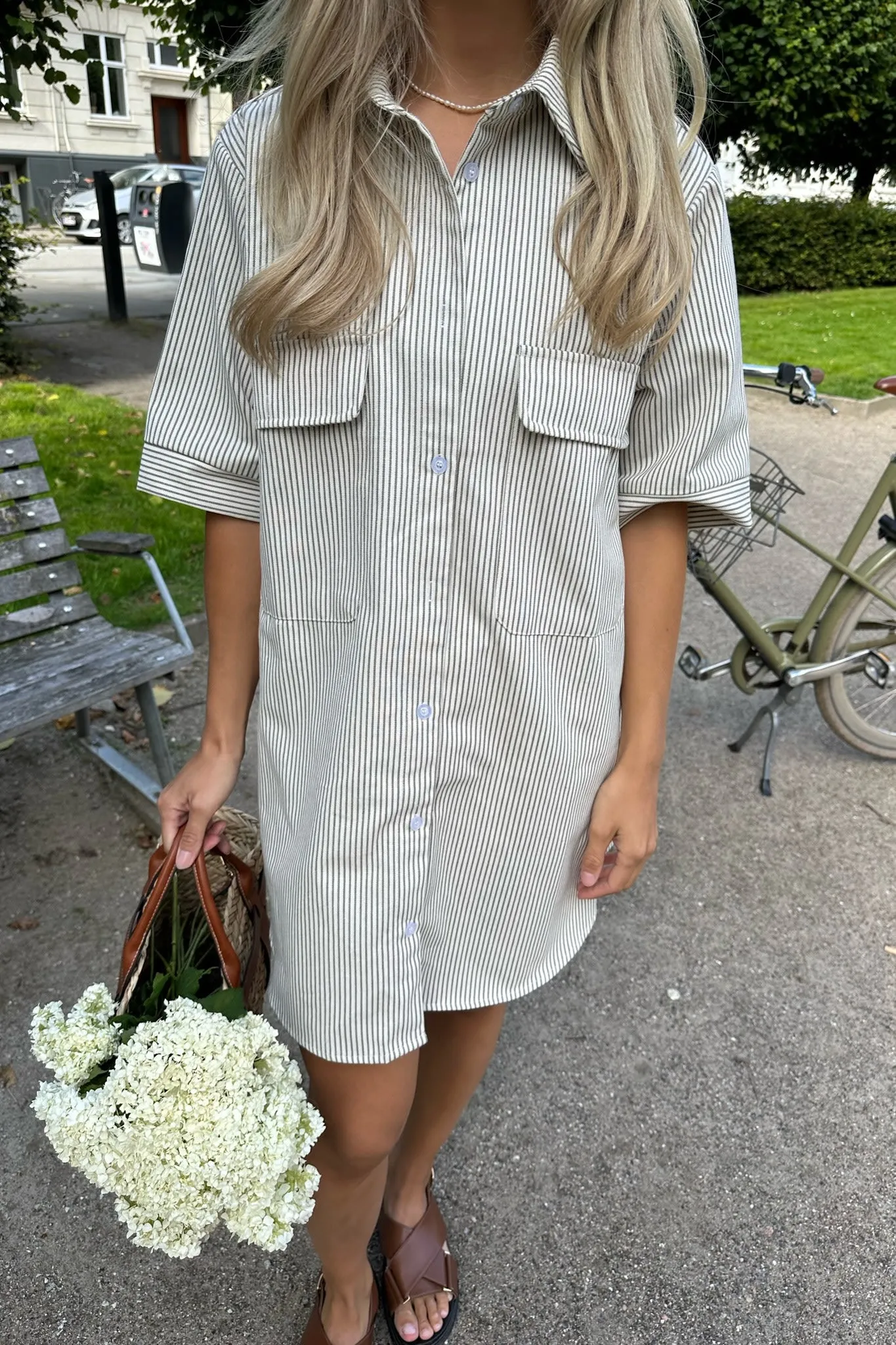 SeldaIC Kjole - Beige Stribet