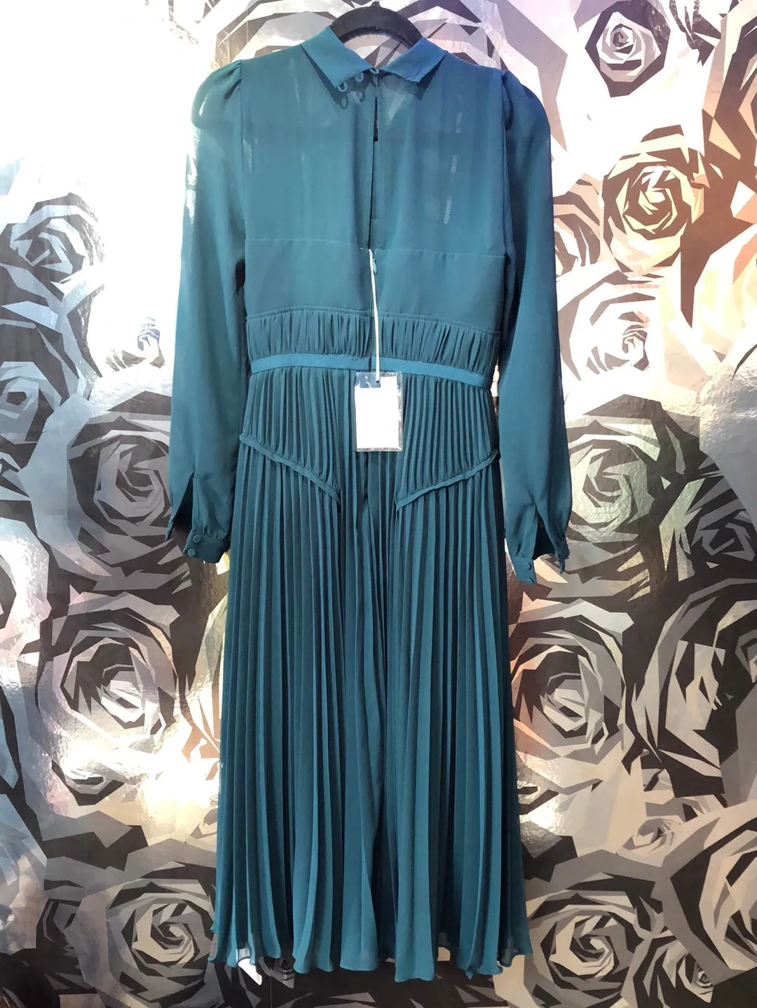 Self-Portrait Teal Chiffon Scalloped Midi Dress