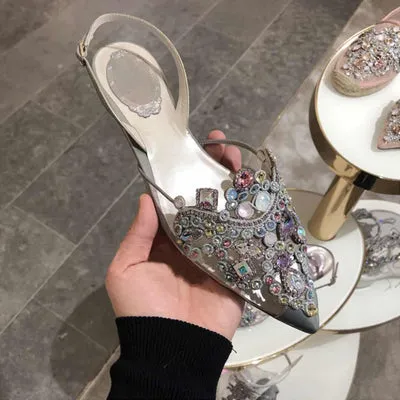 Sexy Pointed Toe Summer Shoes Woman Bling Crystal Designer Sandals Women Flat Wedding Shoes Buckle Strap Gladiator Sandalias