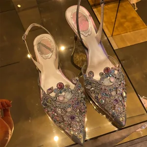 Sexy Pointed Toe Summer Shoes Woman Bling Crystal Designer Sandals Women Flat Wedding Shoes Buckle Strap Gladiator Sandalias