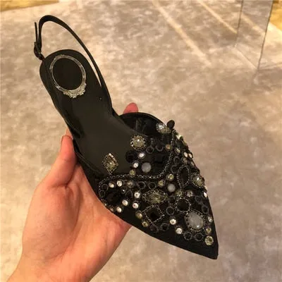 Sexy Pointed Toe Summer Shoes Woman Bling Crystal Designer Sandals Women Flat Wedding Shoes Buckle Strap Gladiator Sandalias