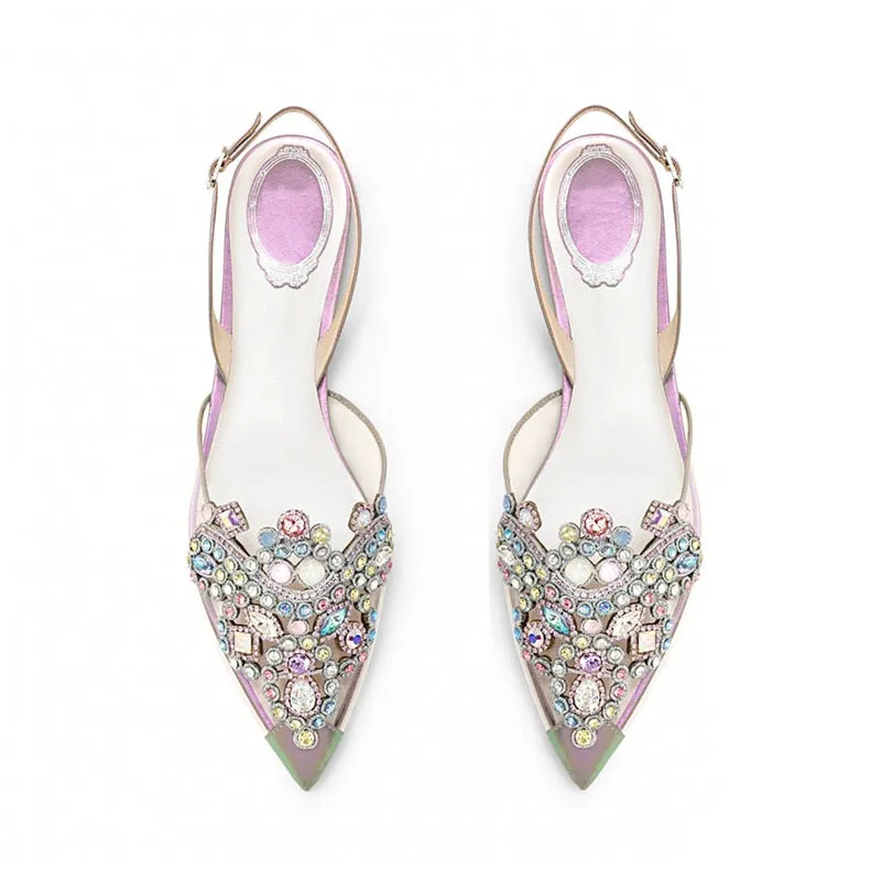Sexy Pointed Toe Summer Shoes Woman Bling Crystal Designer Sandals Women Flat Wedding Shoes Buckle Strap Gladiator Sandalias