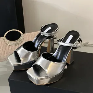 Sexy Silver Ankle Strap Sandals Women Summer Fashion Open Toe Platform High Heels