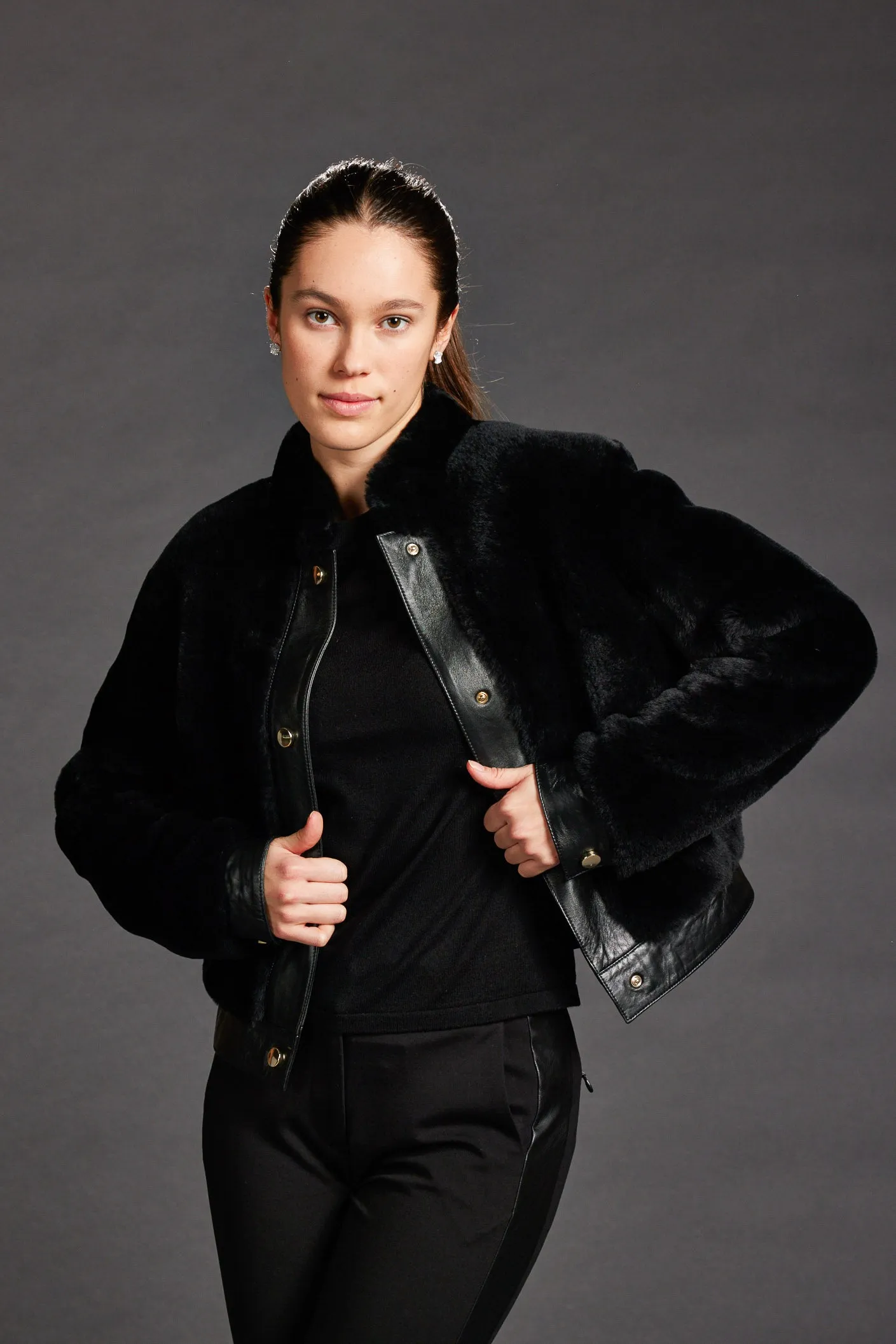 Shearling Bomber Jacket - Black