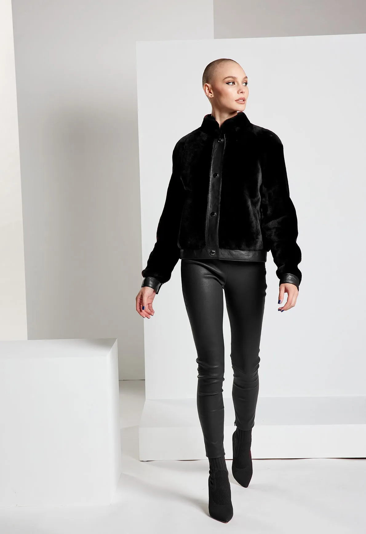Shearling Bomber Jacket - Black