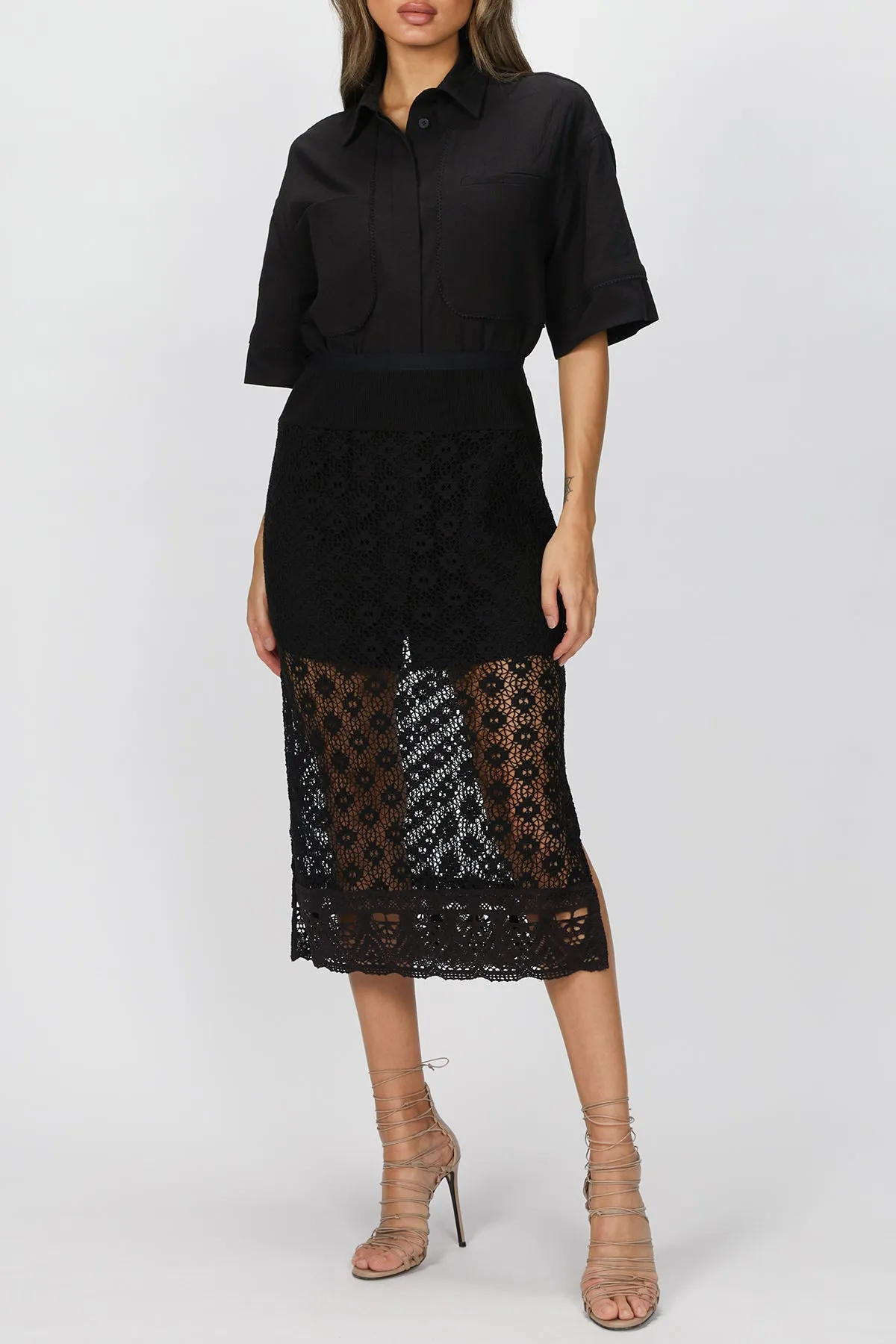 SHIRT AND CROCHET LACE SKIRT SET