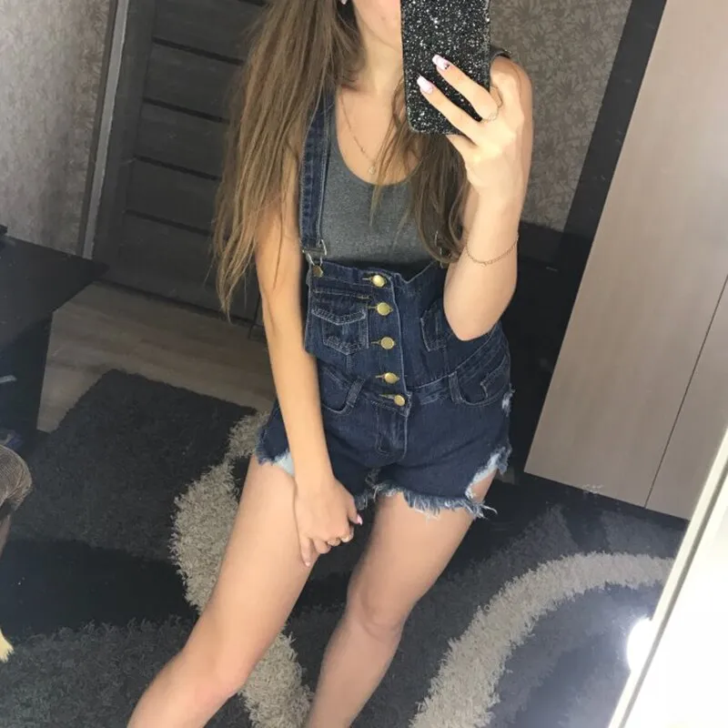 Short Rompers Womens Jumpsuit Denim Overalls for Women Rompers Plus Size Hole Playsuits and Jumpsuits for Girls Overalls