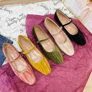 Sinead Pastel Crushed Velvet Ballet Flats
