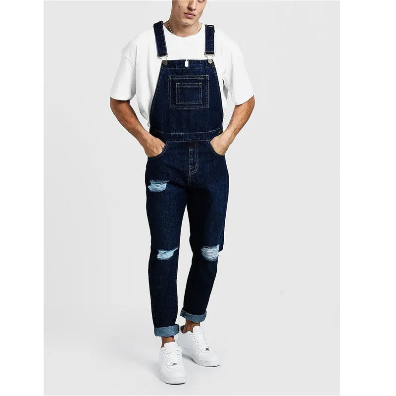 Skinny Denim Vintage Men's Overalls Ripped Trousers Jumpsuits Jeans