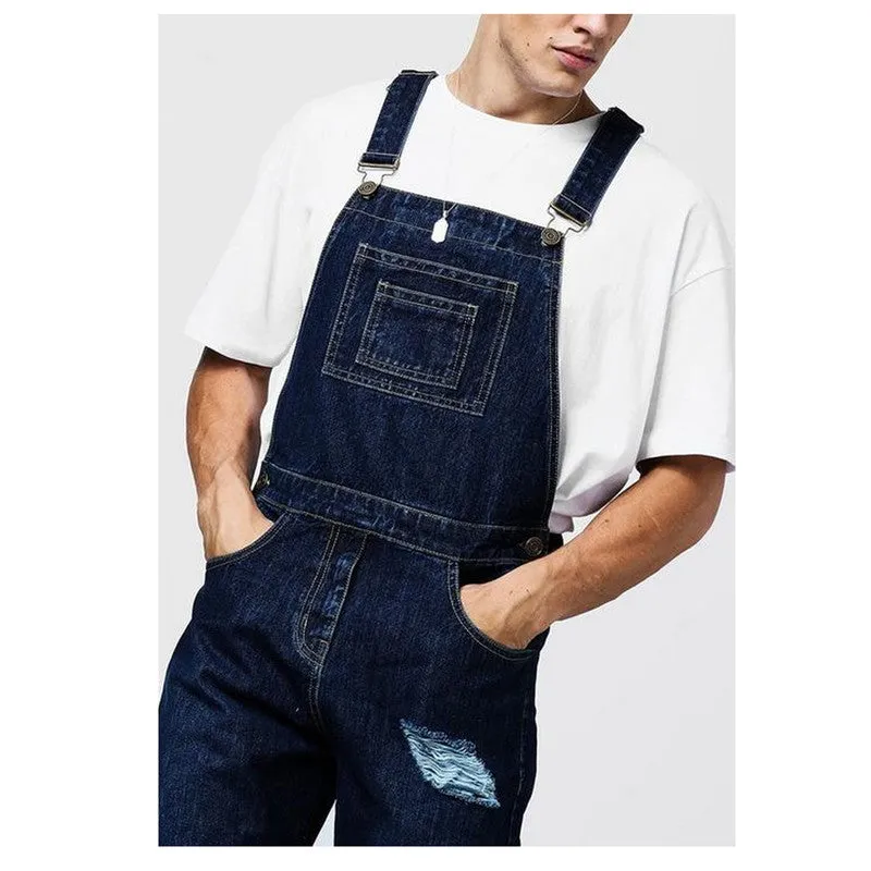 Skinny Denim Vintage Men's Overalls Ripped Trousers Jumpsuits Jeans