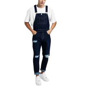 Skinny Denim Vintage Men's Overalls Ripped Trousers Jumpsuits Jeans