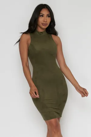 Sleeveless Twisted  Back Suede Mock Neck Mini Dress* (D2148-D2237)