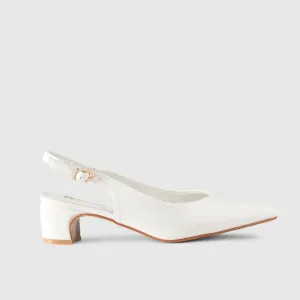 Sling Back Block Heel Court White 10532