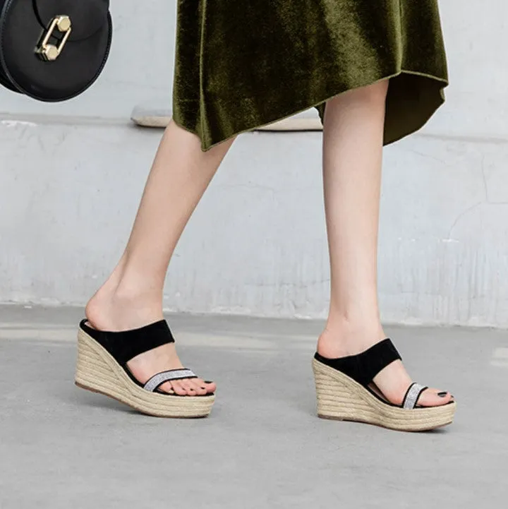 Small Size Rhinestone Strap Wedge Heels GS82