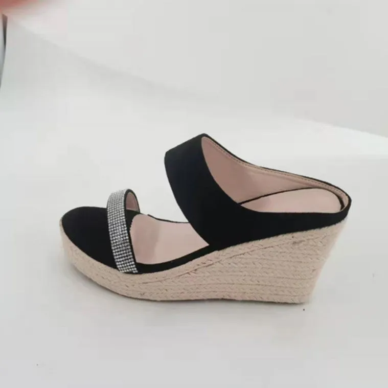 Small Size Rhinestone Strap Wedge Heels GS82
