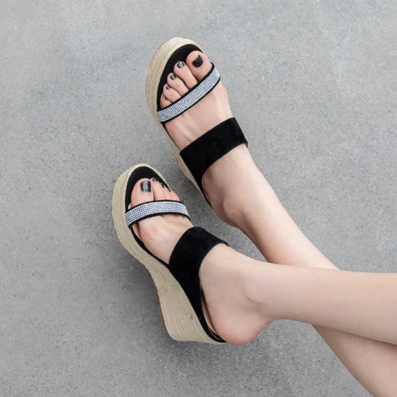 Small Size Rhinestone Strap Wedge Heels GS82
