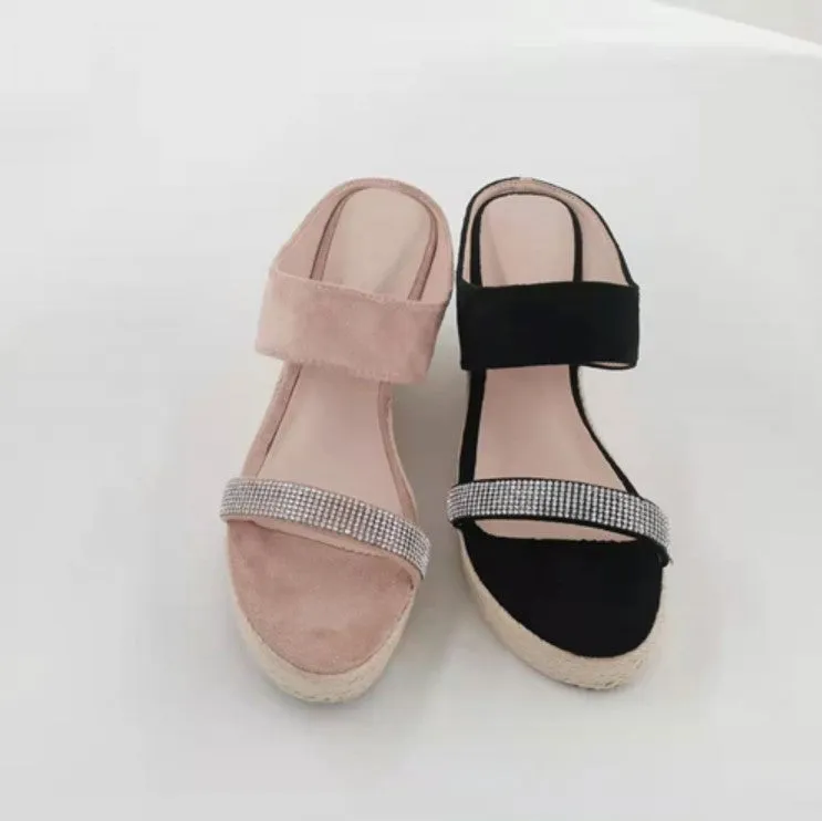 Small Size Rhinestone Strap Wedge Heels GS82
