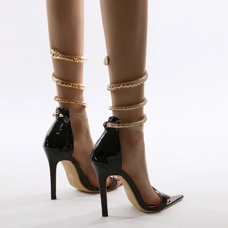 Solid Ankle Strap Snake Decoration High Heels