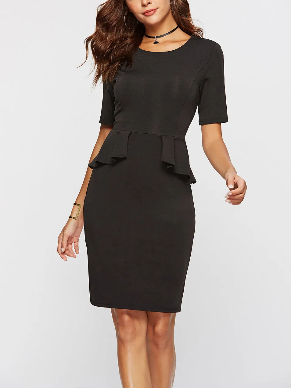 Solid Color Elegant Office Lady Dress