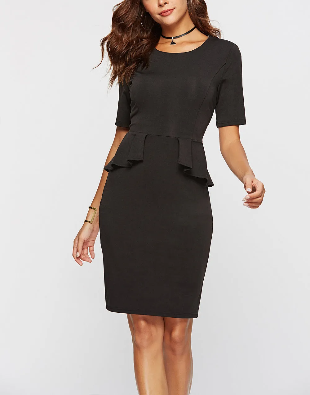 Solid Color Elegant Office Lady Dress
