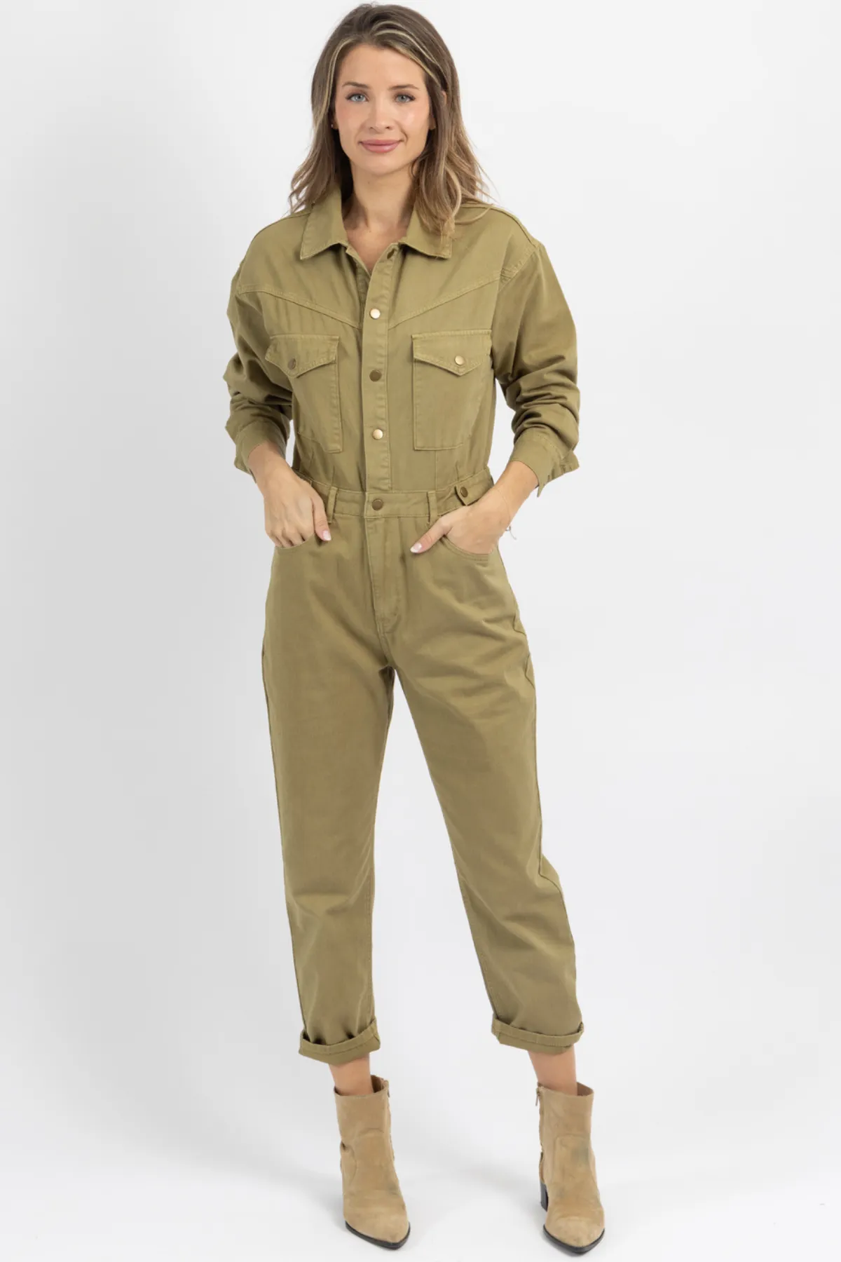 SPELLBOUND WASHED OLIVE UTILITY JUMPSUIT *BACK IN STOCK*